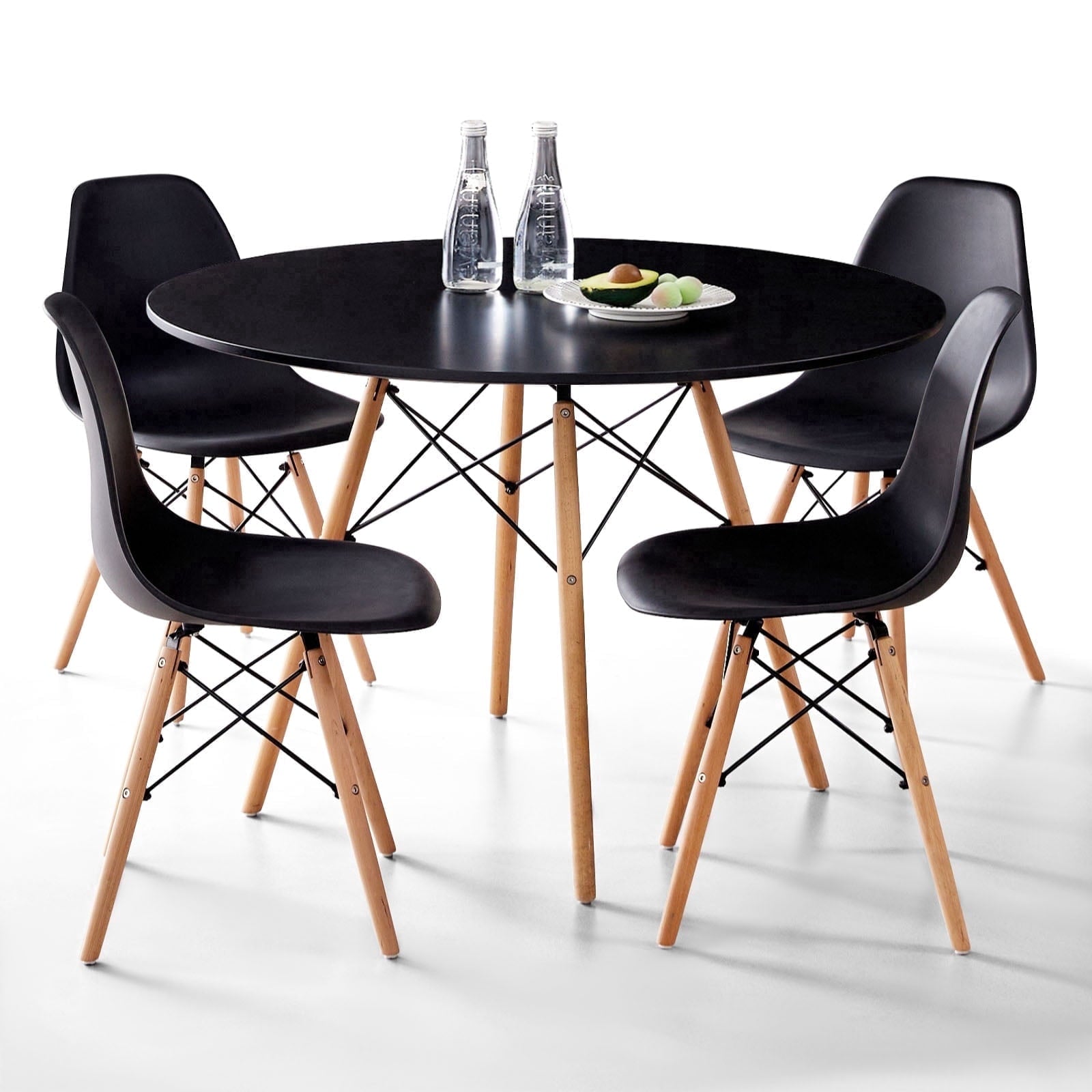 5-Piece 35.5'' Round Dining Table Set for 4, Kitchen Table Chair Set of 4, Mid-Century Modern Dinette Dining Room Table Set Dinner Table for 4 W/Solid Wood Legs, White