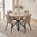 5 Piece 39 Round Dining Table Set for 4, Mid Century Kitchen Table with 4 Khaki Fabric Upholstered Dining Chairs for Apartment Living Room, Space Saving Table.