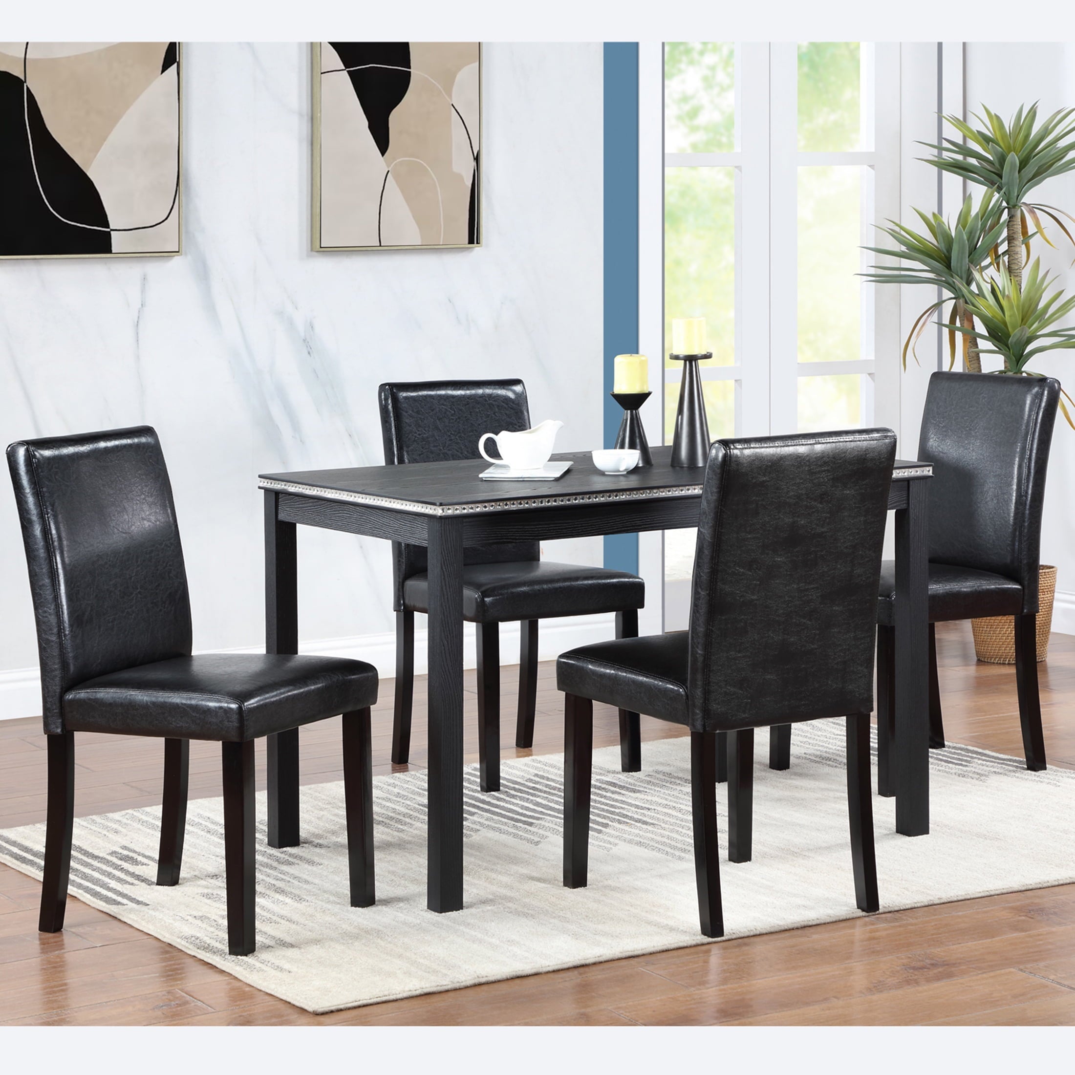 UHOMEPRO 5 Piece Dining Table Set, Modern Dining Table Sets with Rectangular Table and 4 Fabric Upholstered Chairs, Dining Set for Kitchen and Dining Room, White