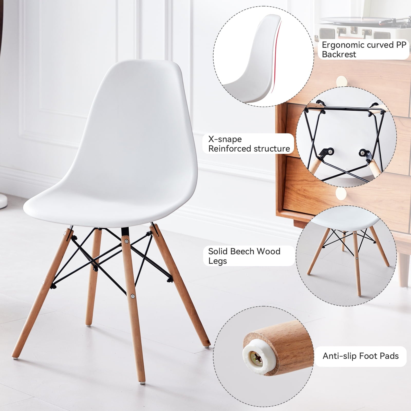 5-Piece 35.5'' Round Dining Table Set for 4, Kitchen Table Chair Set of 4, Mid-Century Modern Dinette Dining Room Table Set Dinner Table for 4 W/Solid Wood Legs, White