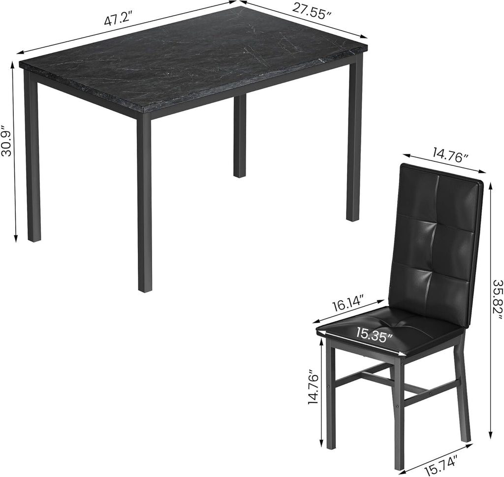 MOOSENG Dining Table Set for 4, Faux Marble Kitchen Table and Chairs Set of 4, 5-Piece Dining Room Set with PU Leather Upholstered Chairs for Small Space, Gray