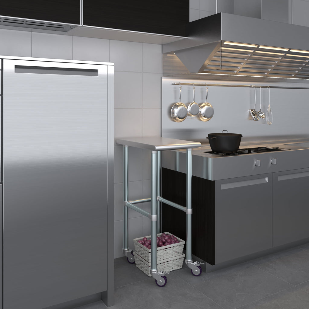 AmGood 36 Long x 30 Deep Stainless-Steel Work Table with Open Base and Wheels, Mobile Metal Table