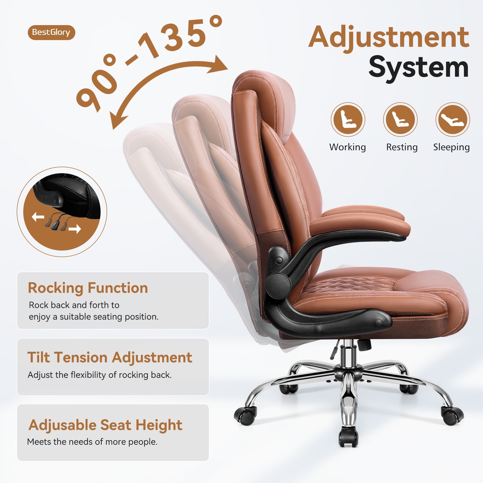 FASTES Ergonomic Office Chair, Big and Tall Leather Desk Chair with Footrest and Lumbar Support, 2-Position Reclining Executive Computer Chair, Black