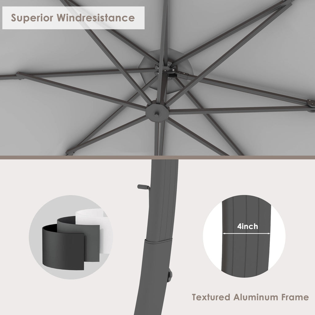 LAZZO 11ft Outdoor Patio Umbrella with Base, Aluminum Offset Cantilever Umbrella for Pool Deck, Champagne