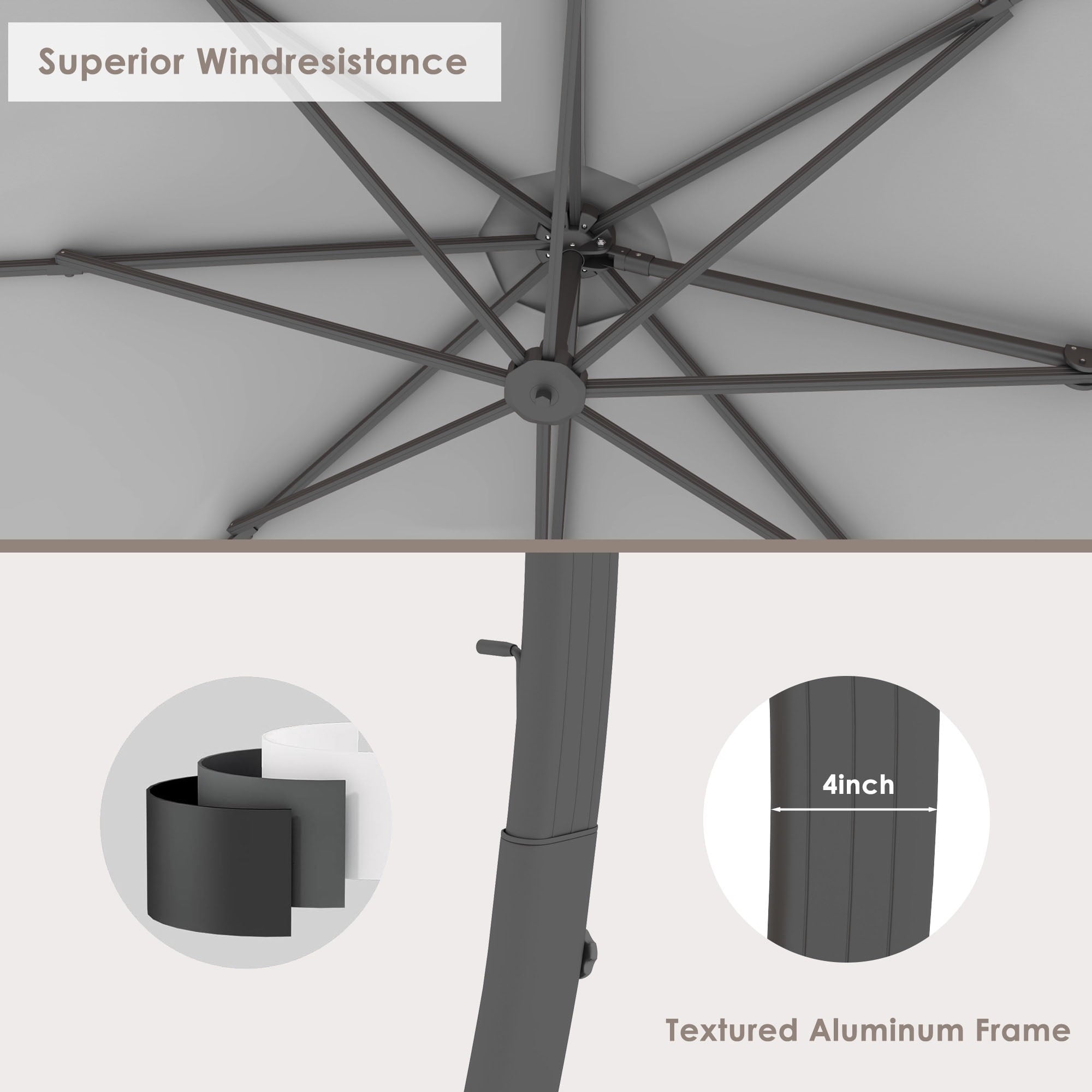 LAZZO 11ft Outdoor Patio Umbrella with Base, Aluminum Offset Cantilever Umbrella for Pool Deck, Champagne