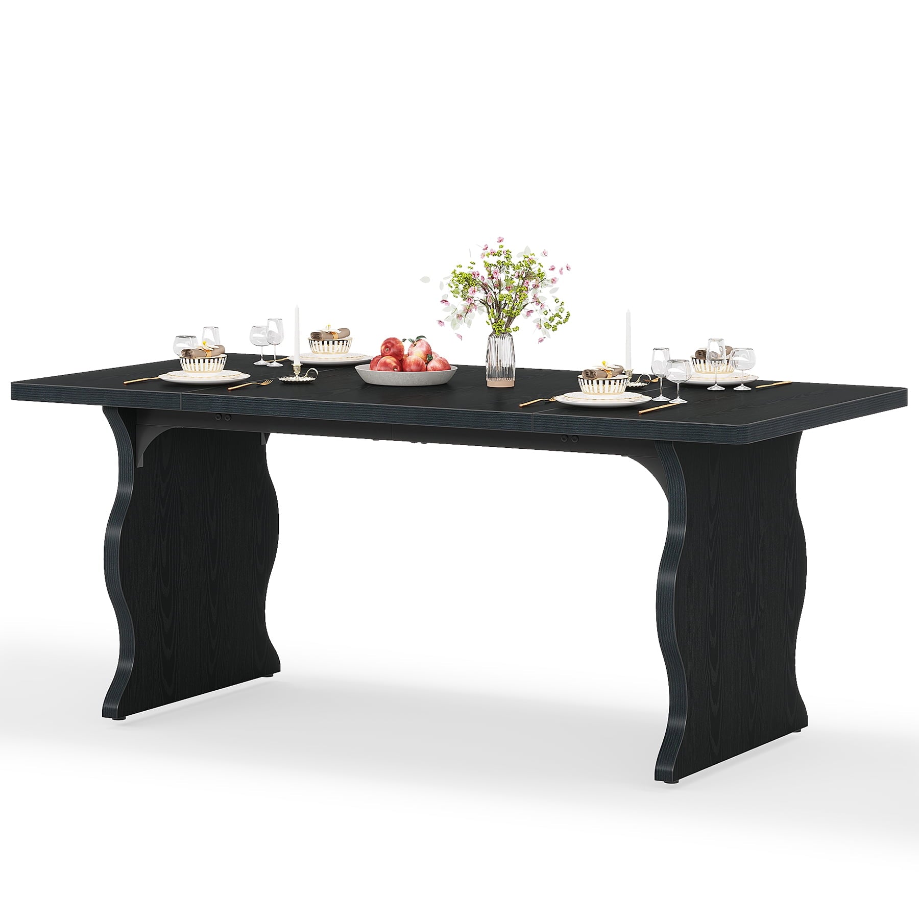 Fnova 63'' Rectangular Dining Table for 4-6 People, Farmhouse Dinner Table, for Dining Room, Kitchen, Office & Conference Use