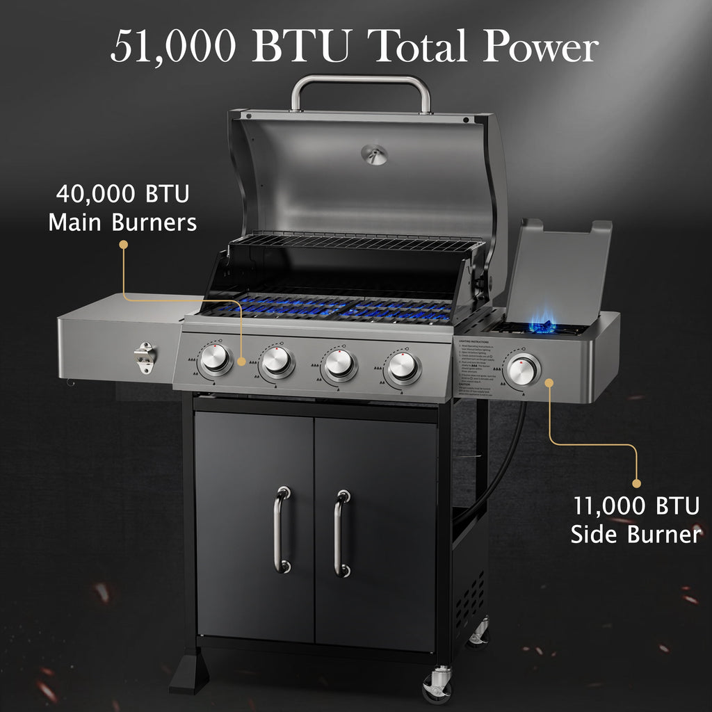 72,000 BTU Gas Grills Clearance, 6-Burner Propane BBQ Grill with Side Burner, 650 Sq.In Cooking Area, Cast Iron Grates, Warming Rack, Thermometer, Outdoor Grill for Patio Backyard