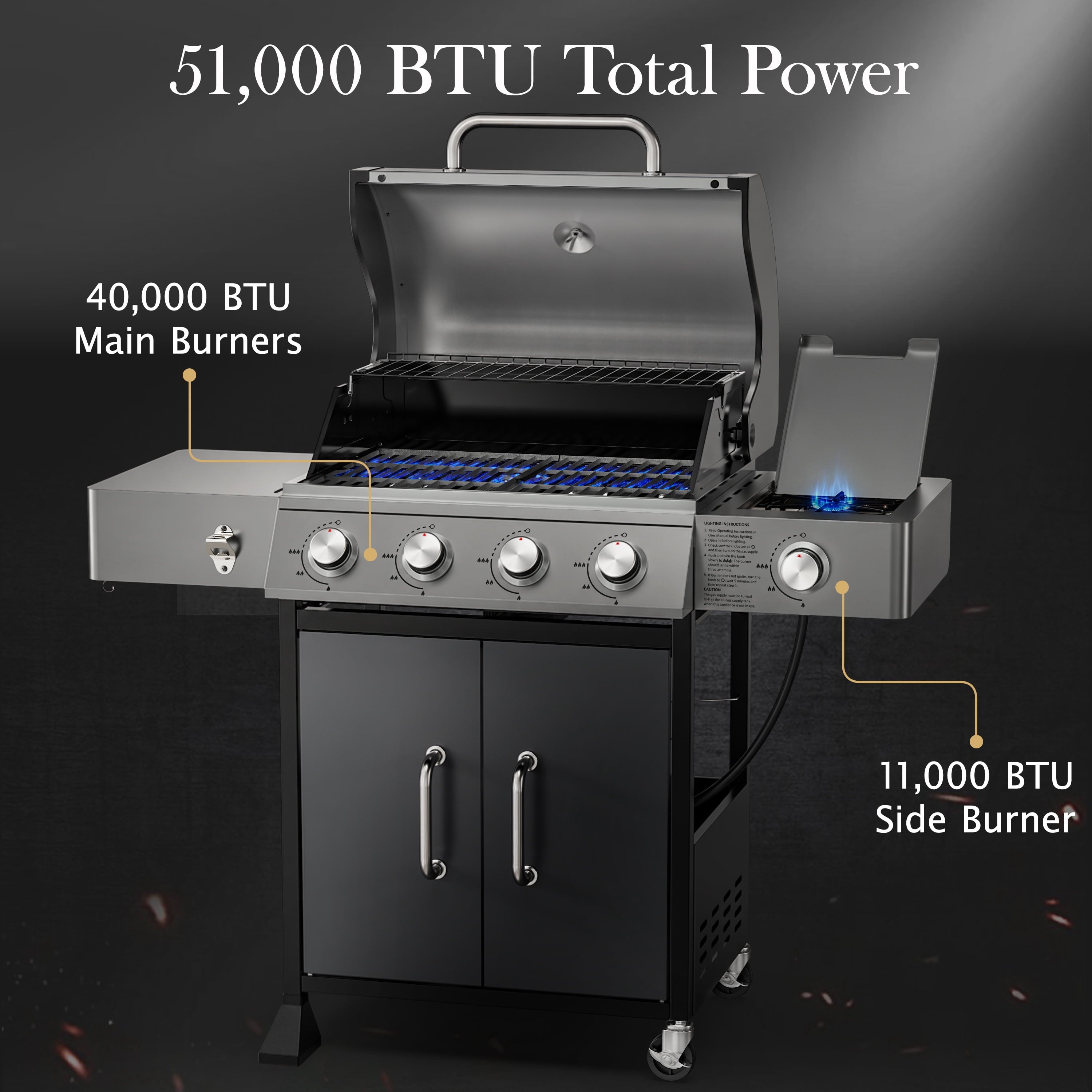 72,000 BTU Gas Grills Clearance, 6-Burner Propane BBQ Grill with Side Burner, 650 Sq.In Cooking Area, Cast Iron Grates, Warming Rack, Thermometer, Outdoor Grill for Patio Backyard
