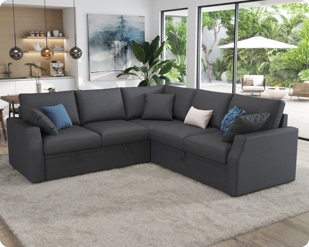 VanAcc 85 Sleeper Sofa Bed, Reversible L-Shape Sectional with Storage