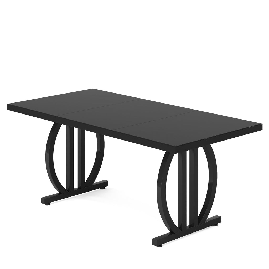 Fnova 63 Modern Dining Table for 6-8 People, Rectangular Kitchen Table with Sturdy Metal Frame, Dinner Table for Dining Room, Kitchen, Living Room, Home Office, Apartment
