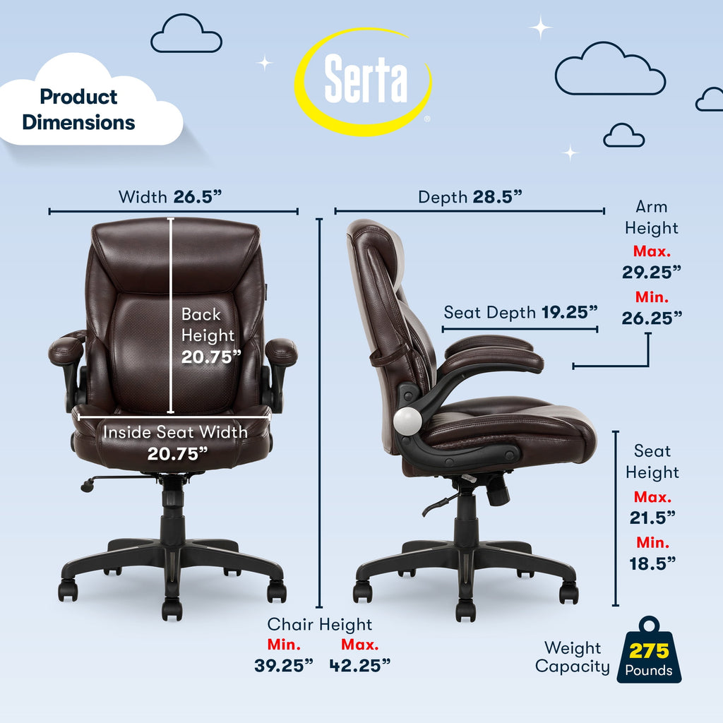 Serta Air Lumbar Bonded Leather Manager Office Chair, Gray Faux Leather