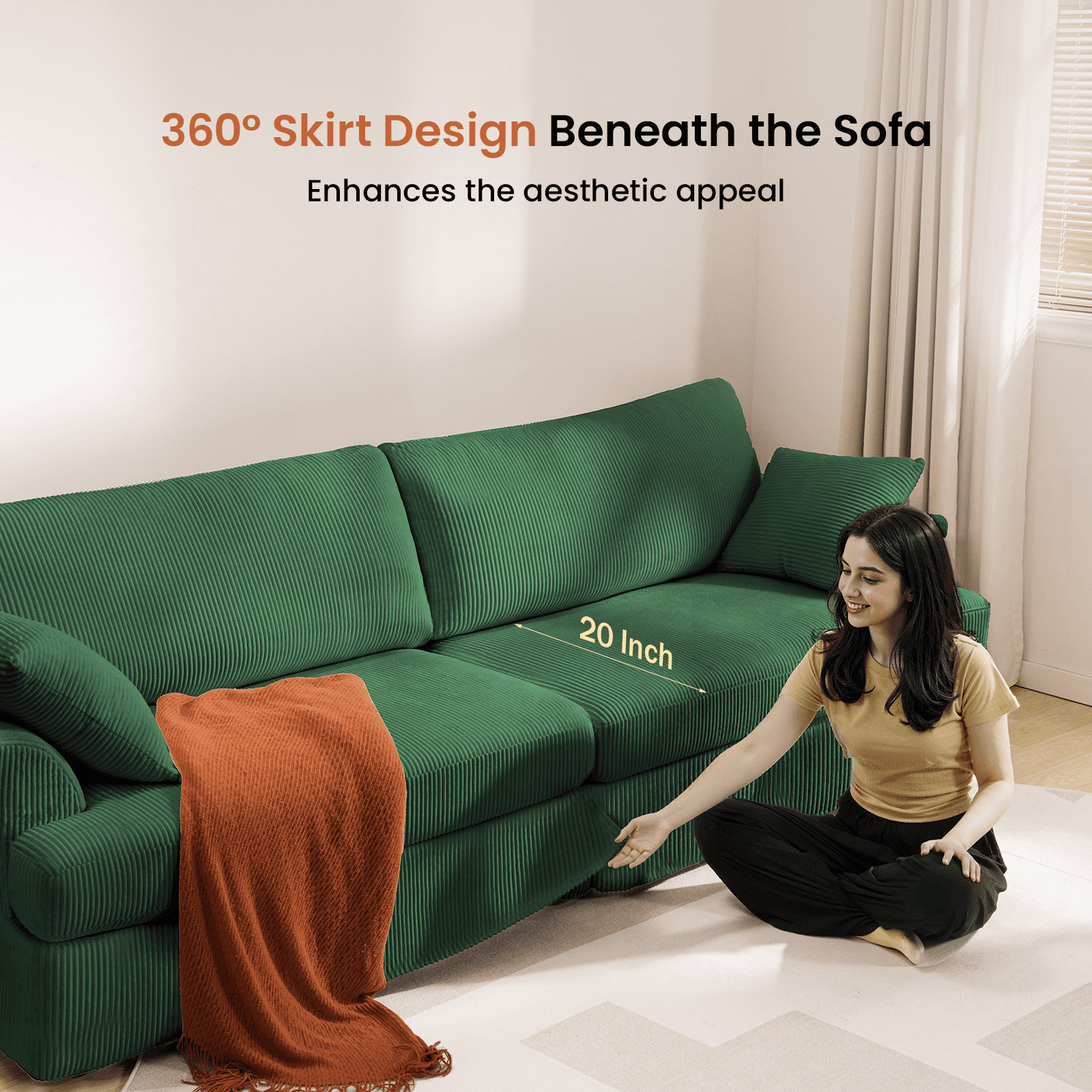 87 Sofa, Comfy Cloud Couch, Upholstered Couch for Living Room, Green