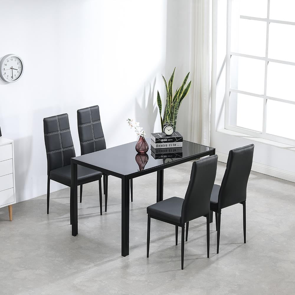 Ktaxon Solid Wood Dining Table Set for 6, Mid-Century Dining Room Table with 4 Padded Chairs & Bench, 47.3 Dining Room Set for 4~6 Family Use, Natural Wood