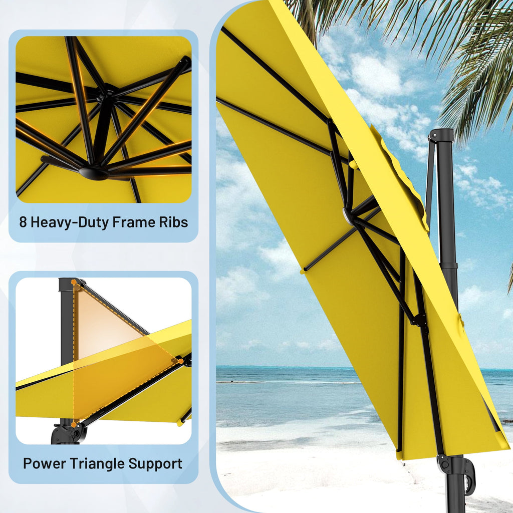Easthome 10 × 10FT Square Cantilever Patio Umbrella, 360° Rotating Offset Umbrella with Crank, 8 ribs, Outdoor Hanging Roman Umbrella for Garden Deck Backyard, Red