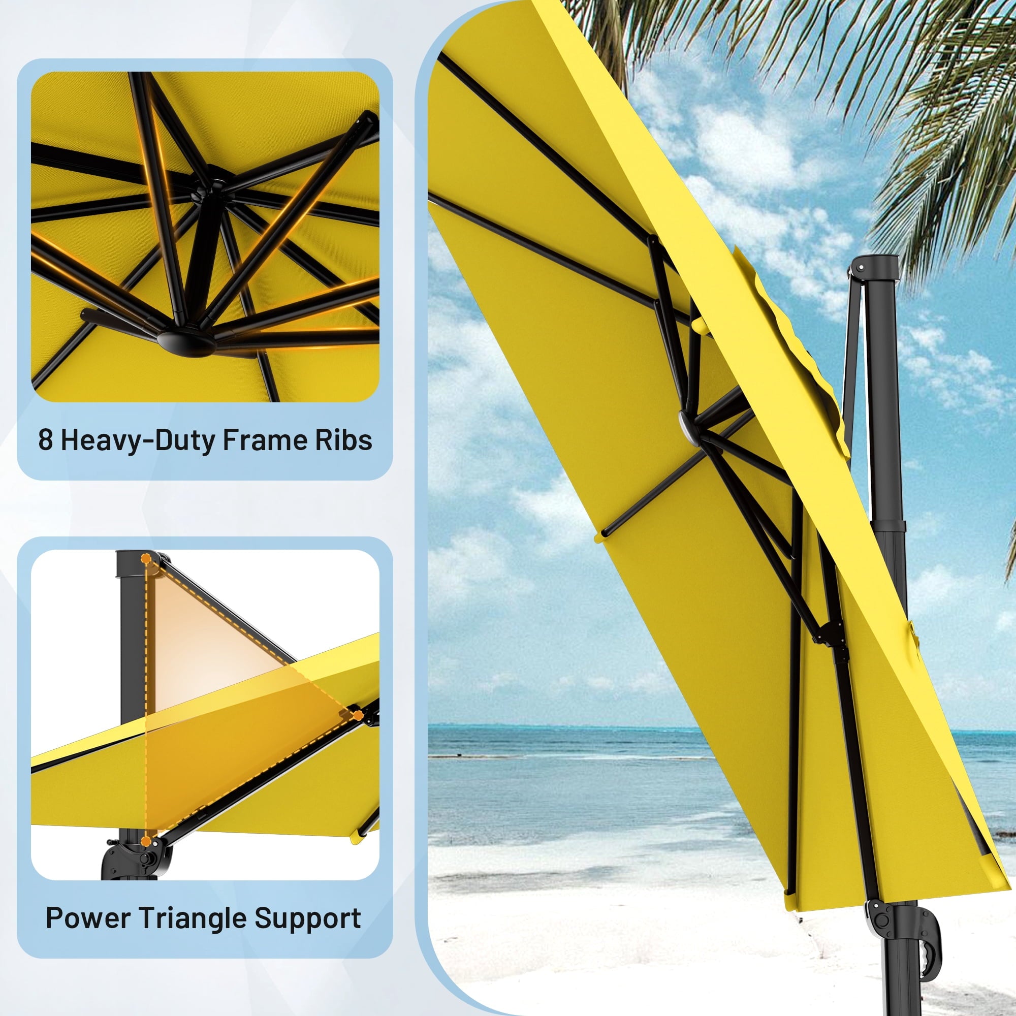 Easthome 10 × 10FT Square Cantilever Patio Umbrella, 360° Rotating Offset Umbrella with Crank, 8 ribs, Outdoor Hanging Roman Umbrella for Garden Deck Backyard, Red