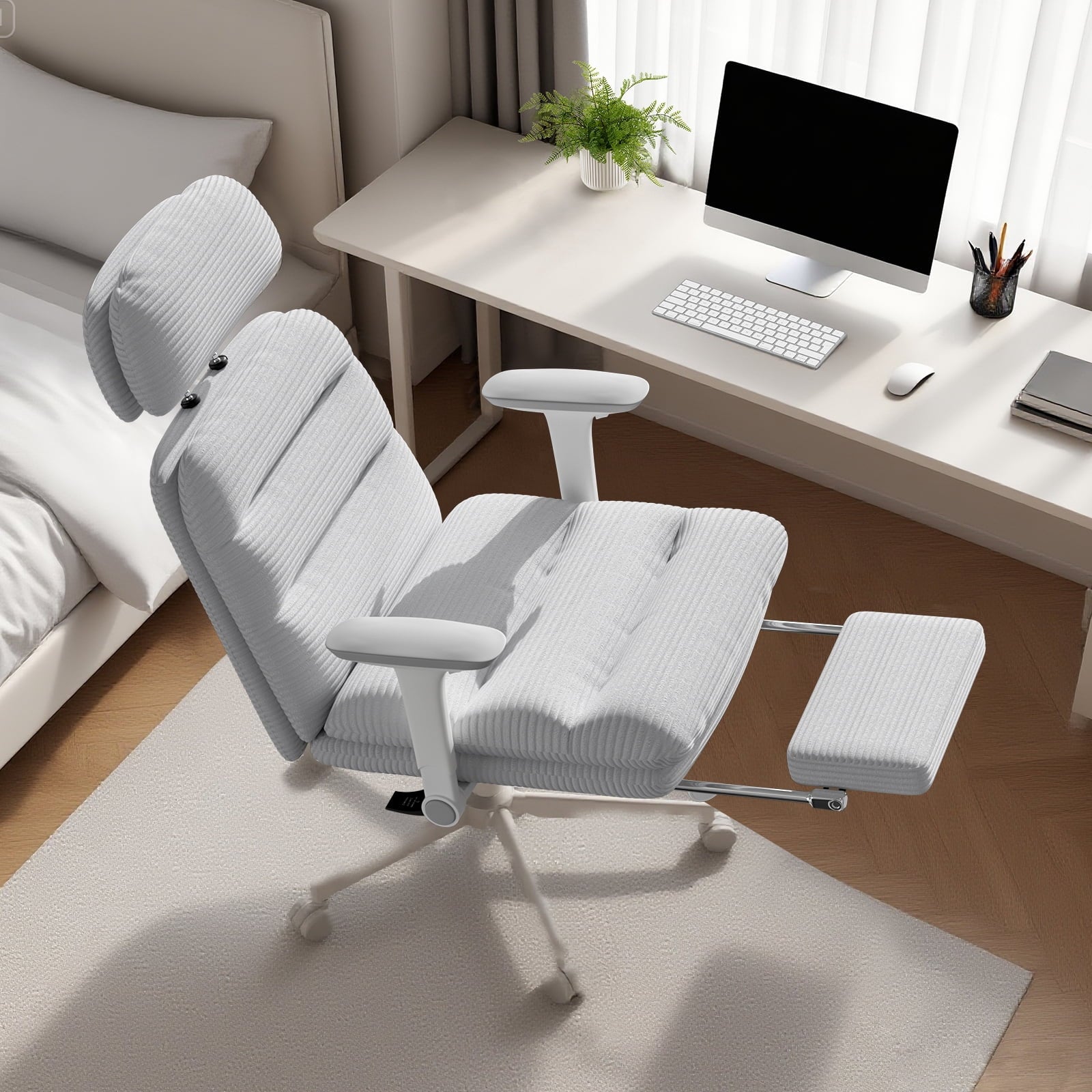 Ninecer Ergonomic Office Chair with Footrest, Big and Tall Computer Desk Chair for Adults, Adjustable Swivel Chair with Headrest Lumbar Support, White
