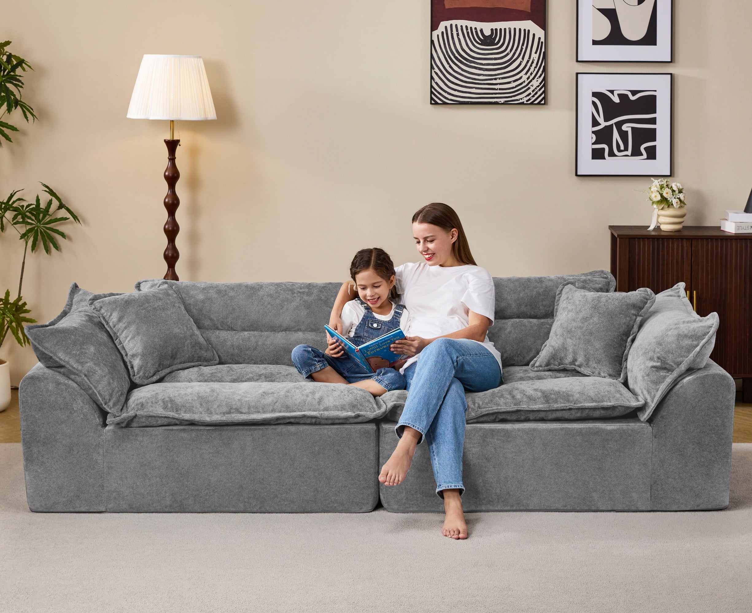 2-Seater Modular Sectional Sofa, Comfy Loveseat with Throw, Deep Seat Memory Foam Small Couches for Small Space, Living Room Apartment, Dark Grey