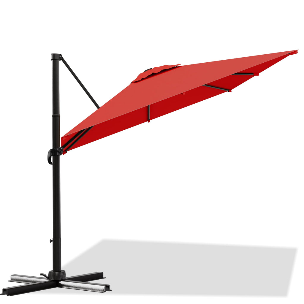 Easthome 10 × 10FT Square Cantilever Patio Umbrella, 360° Rotating Offset Umbrella with Crank, 8 ribs, Outdoor Hanging Roman Umbrella for Garden Deck Backyard, Red