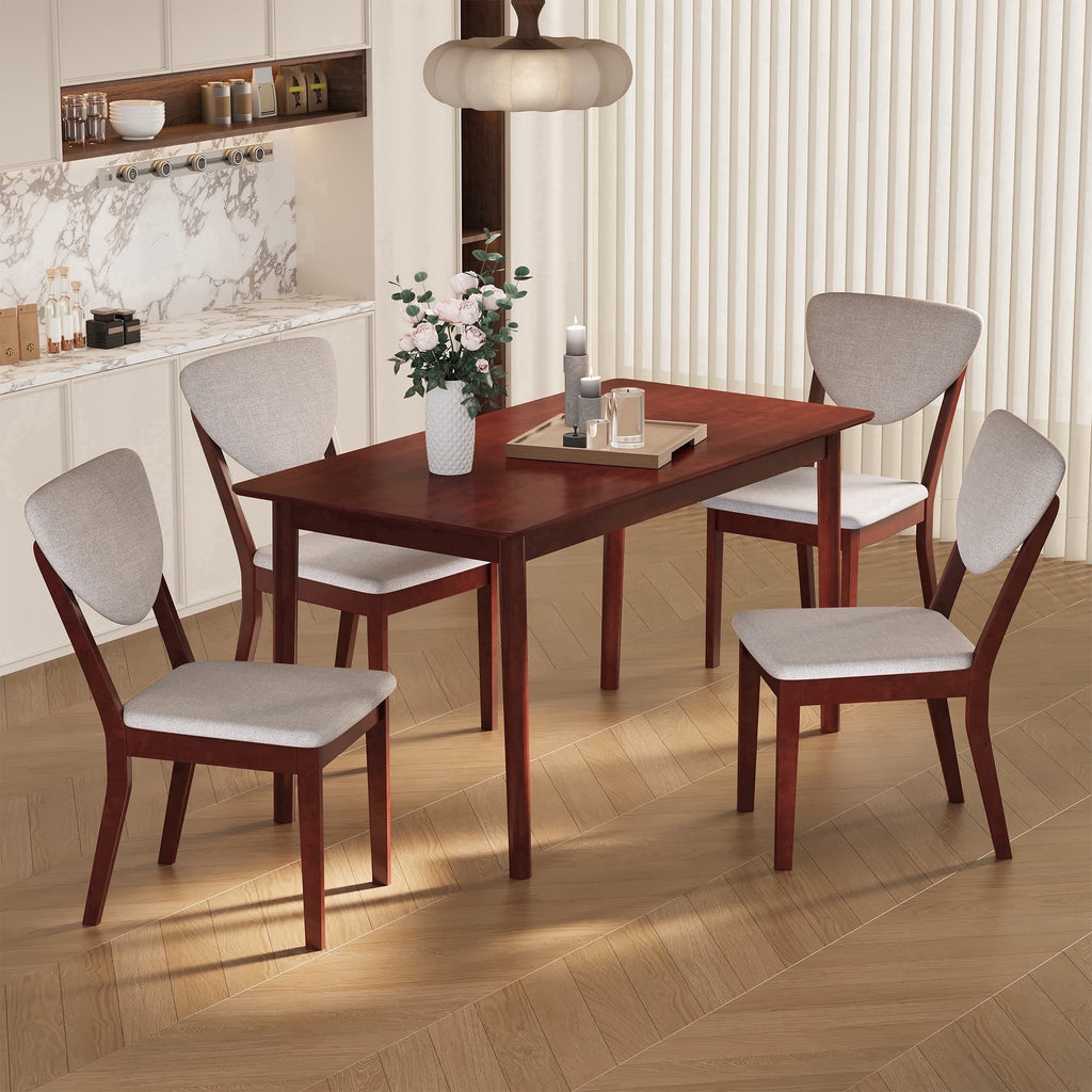 Asofer 5-Piece Dining Table Set for 4, Mid-Century Modern Solid Wood  Kitchen Table and 4 Upholstered Chairs, Small Space Rubberwood Dinette Set for Apartment, Walnut