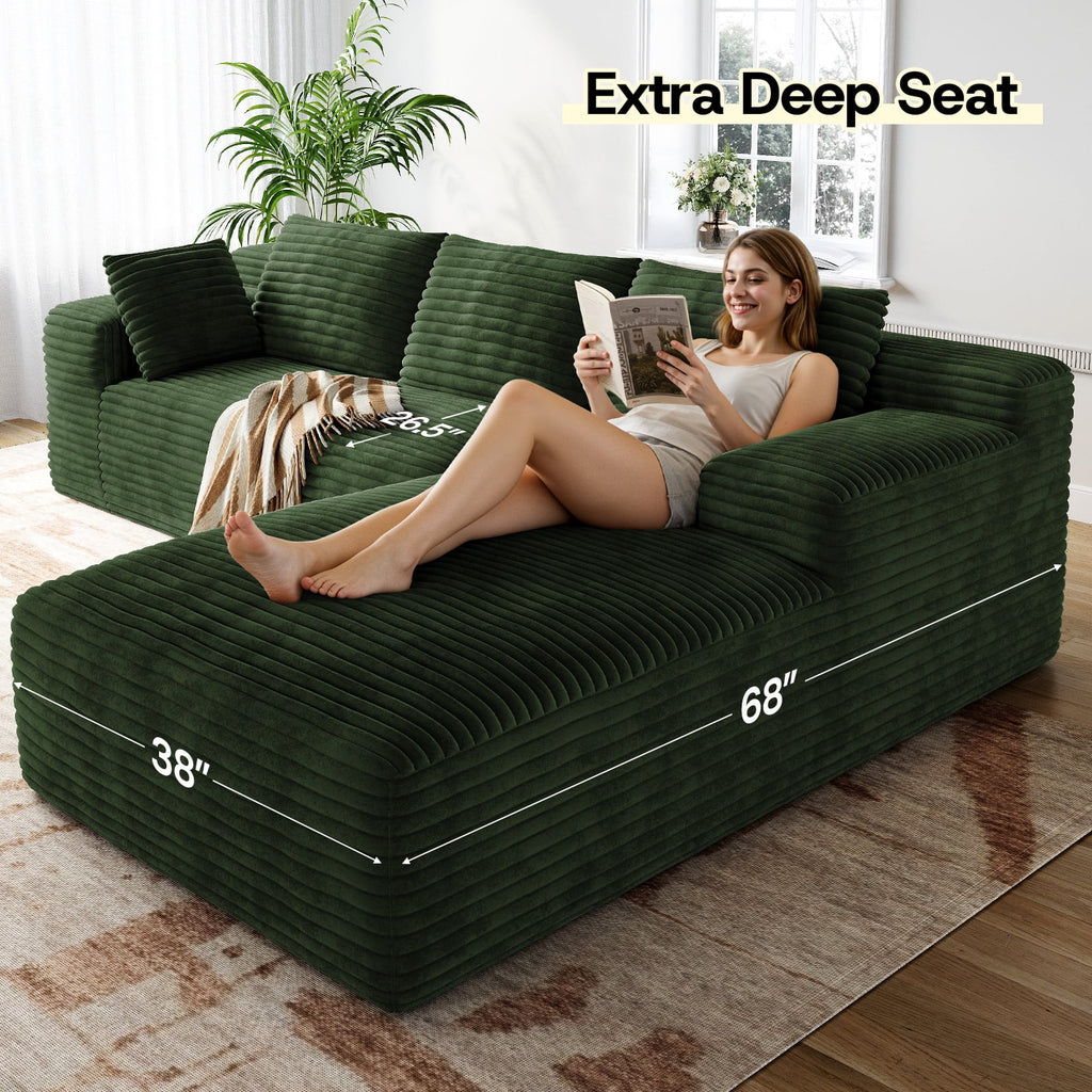 Patbrela 106 Sectional Couch for Living Room, L-Shaped Boneless Cloud Couch Corduroy Modern Sectional Sofa with Deep Seat and Thickened Cushion, No Assembly Required, Black
