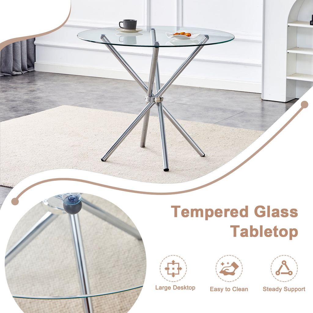 LUFTUT 36.6 Round Glass Dining Table, Modern Gold Base Kitchen Table, Small Space Bistro Table, Clear Tempered Glass Top for Apartmen