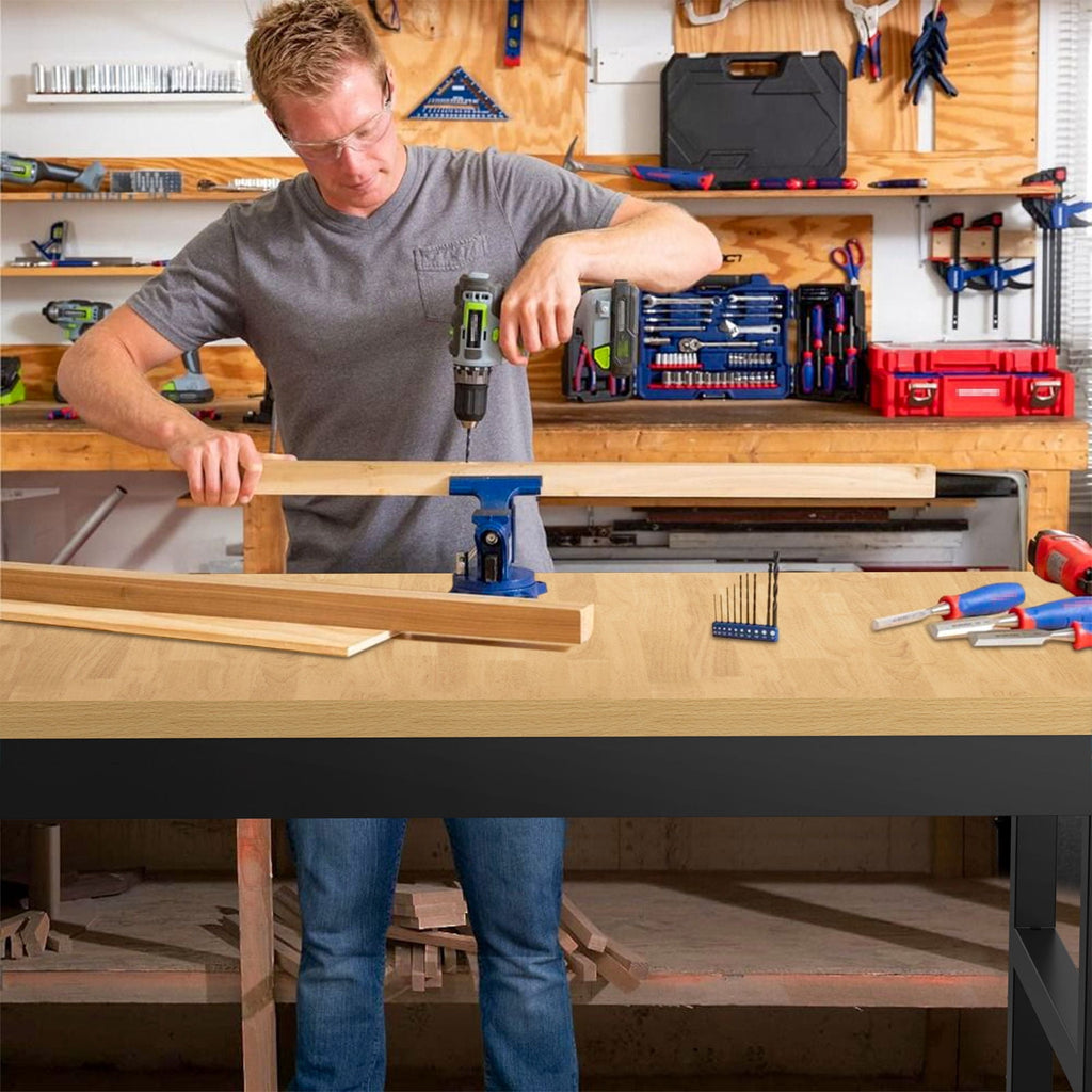 60 Adjustable Workbench,Heavy-Duty Work Table,3000 LBS Load Capacity Hardwood Workstation Outlets with Power strips and Wheels,for Workshop, Garage