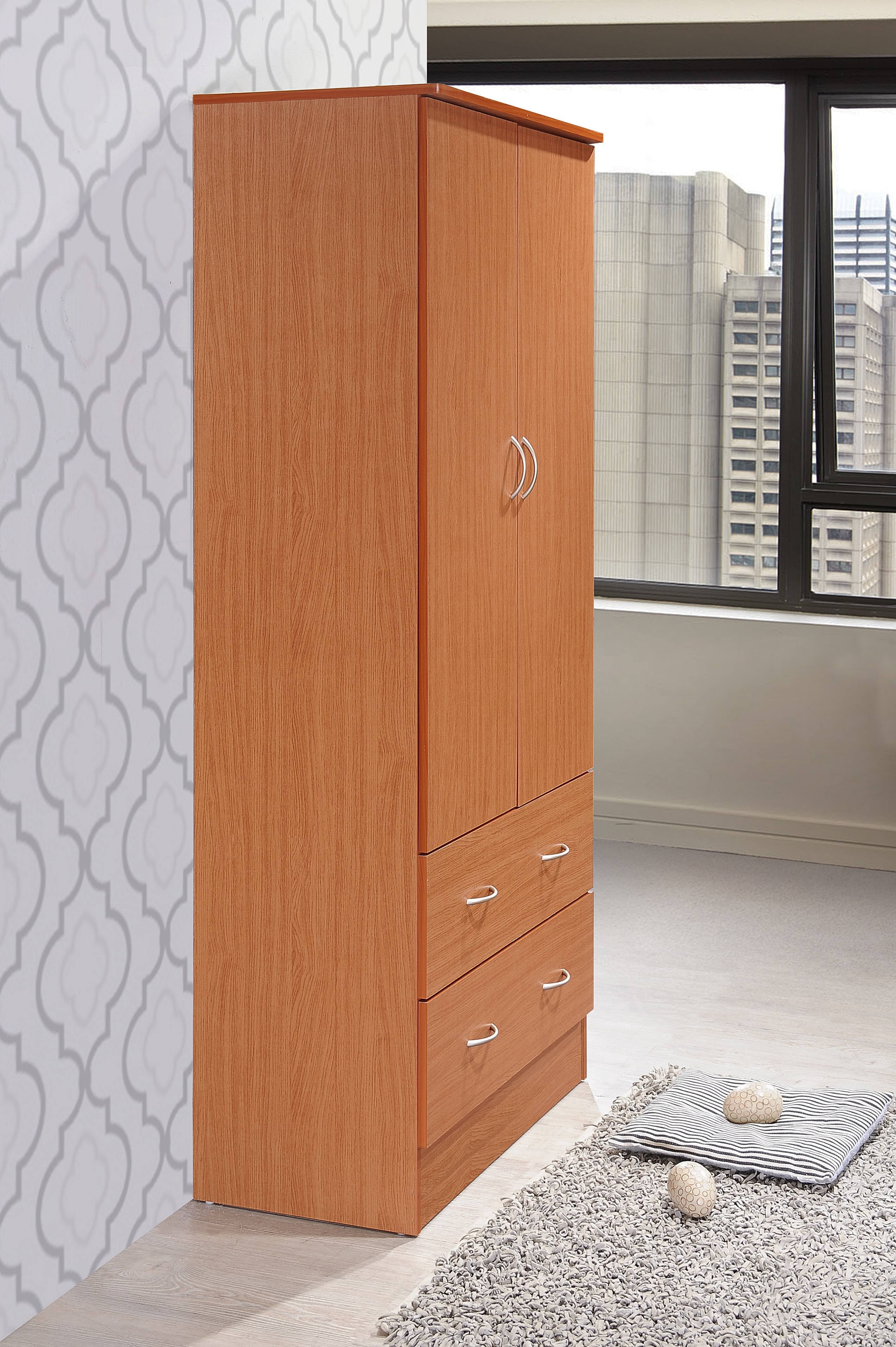 Hodedah 2-Door Armoire with 2-Drawers and Clothing Rod in Black