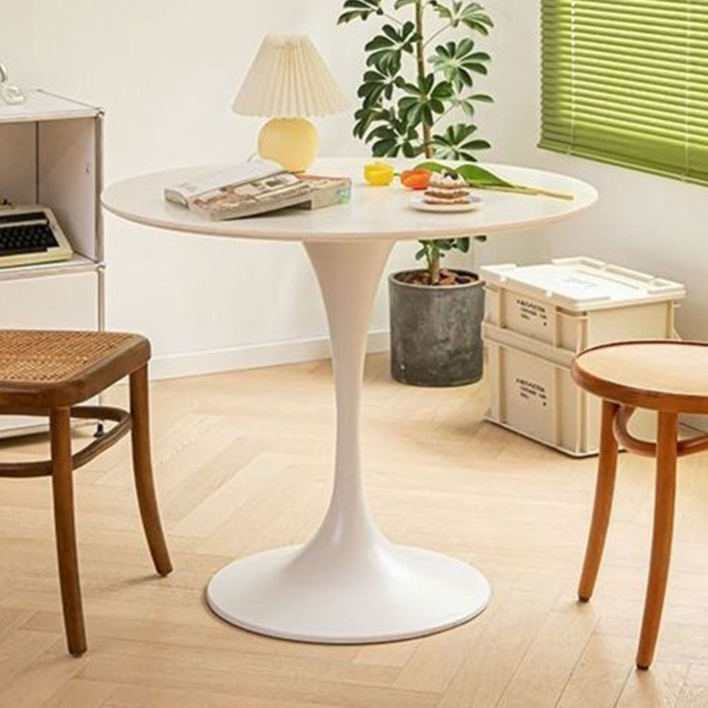 GDF Studio 24 Round Modern Dining Table, Wooden Top Tulip Table with Steel Pedestal Base, Kitchen Table, Walnut