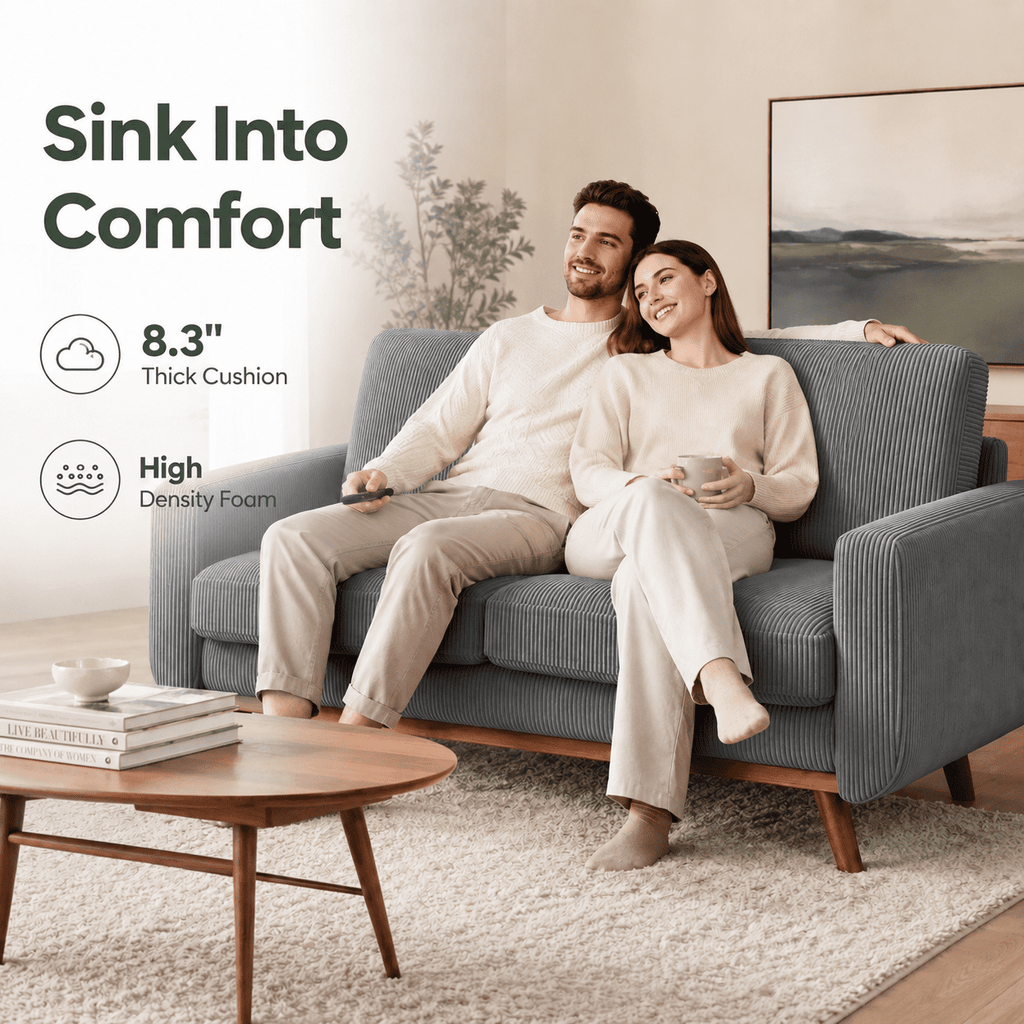 Neche 68 Corduroy Sofa for Living Room, 2 Seater Modern Couch for Small Space Office, Comfy Loveseat in a Box, Green