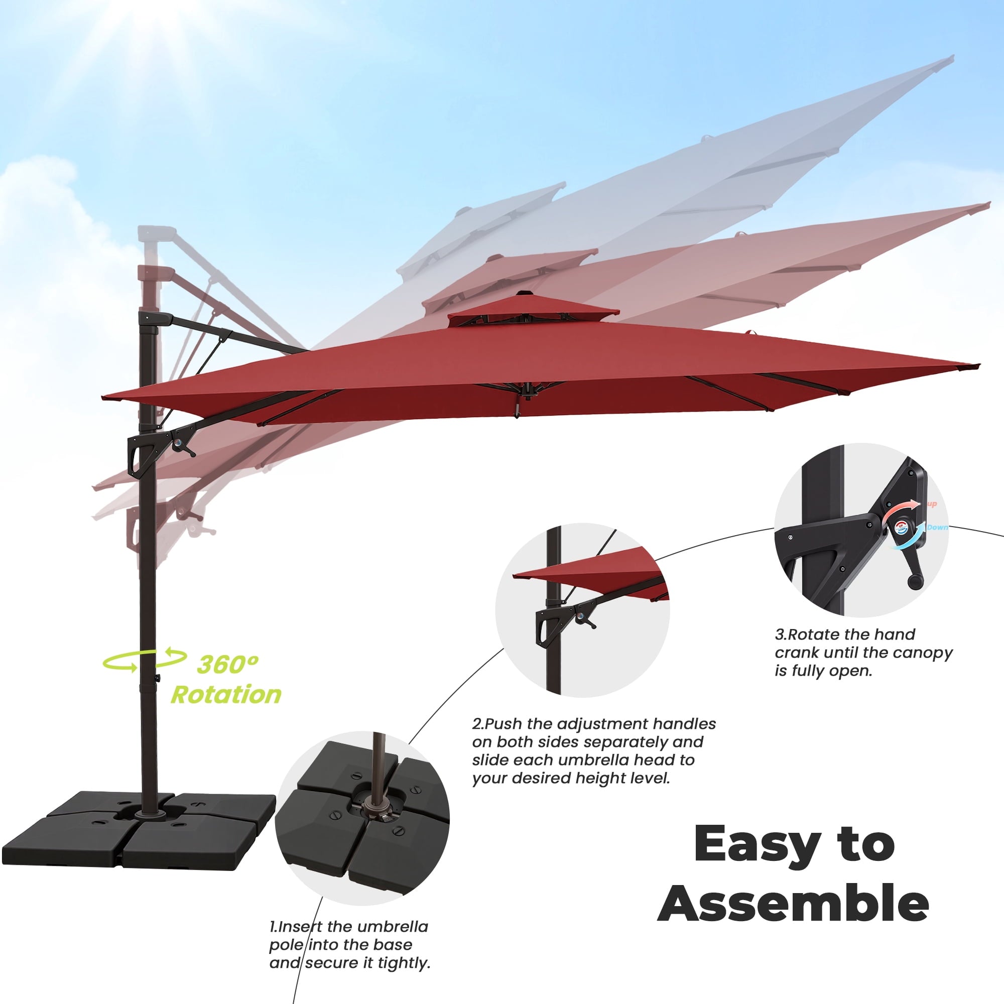 FUNDAZE 10x10ft Cantilever Patio Umbrella with Cross Base & Cover, Waterproof UV Resistant for Garden Poolside Cafe & Deck, Beige