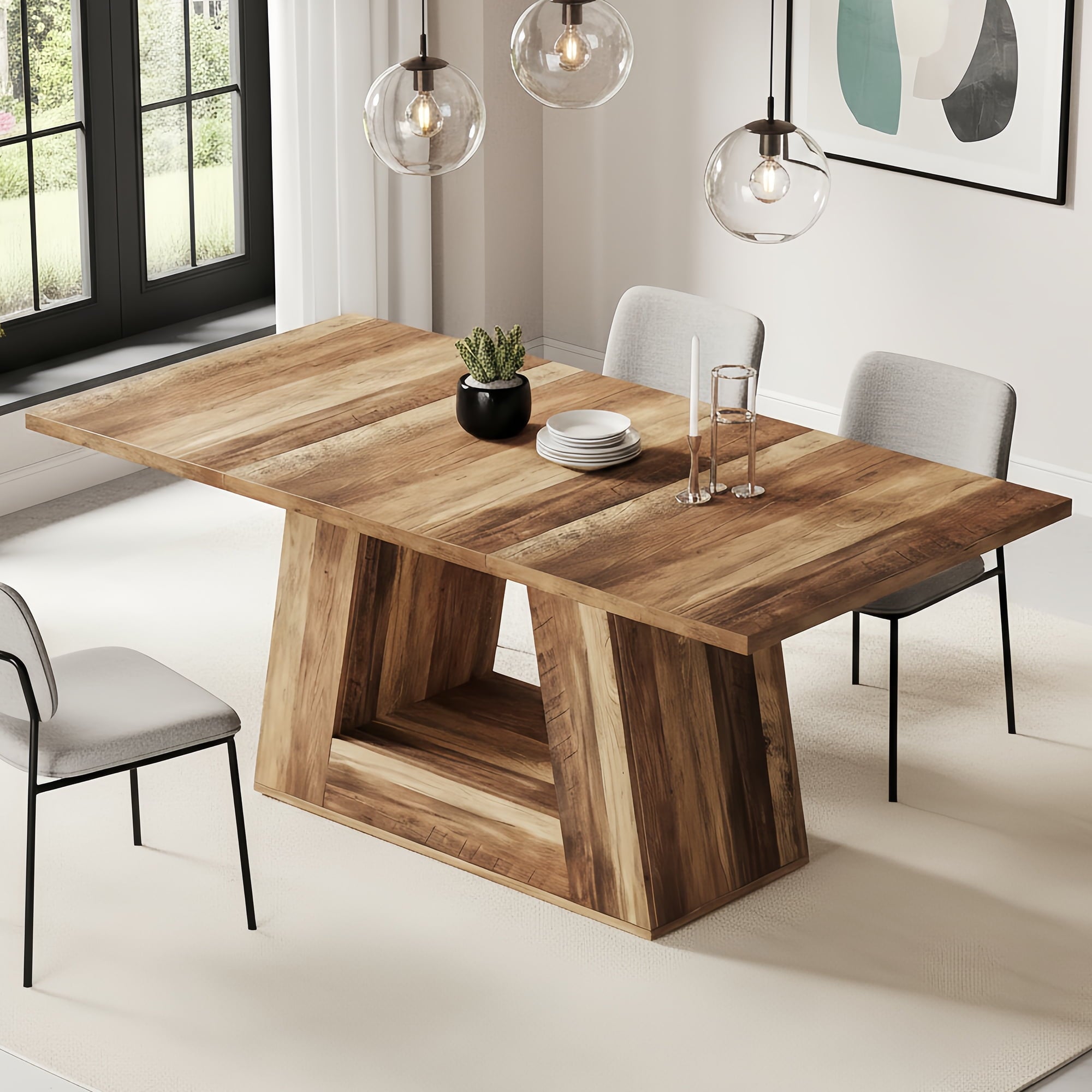 Modern Faux Marble Dining Table, 63 Rectangular 4-6 Seater Wood Table with Sturdy Base, Kitchen Living Room Dinner Table