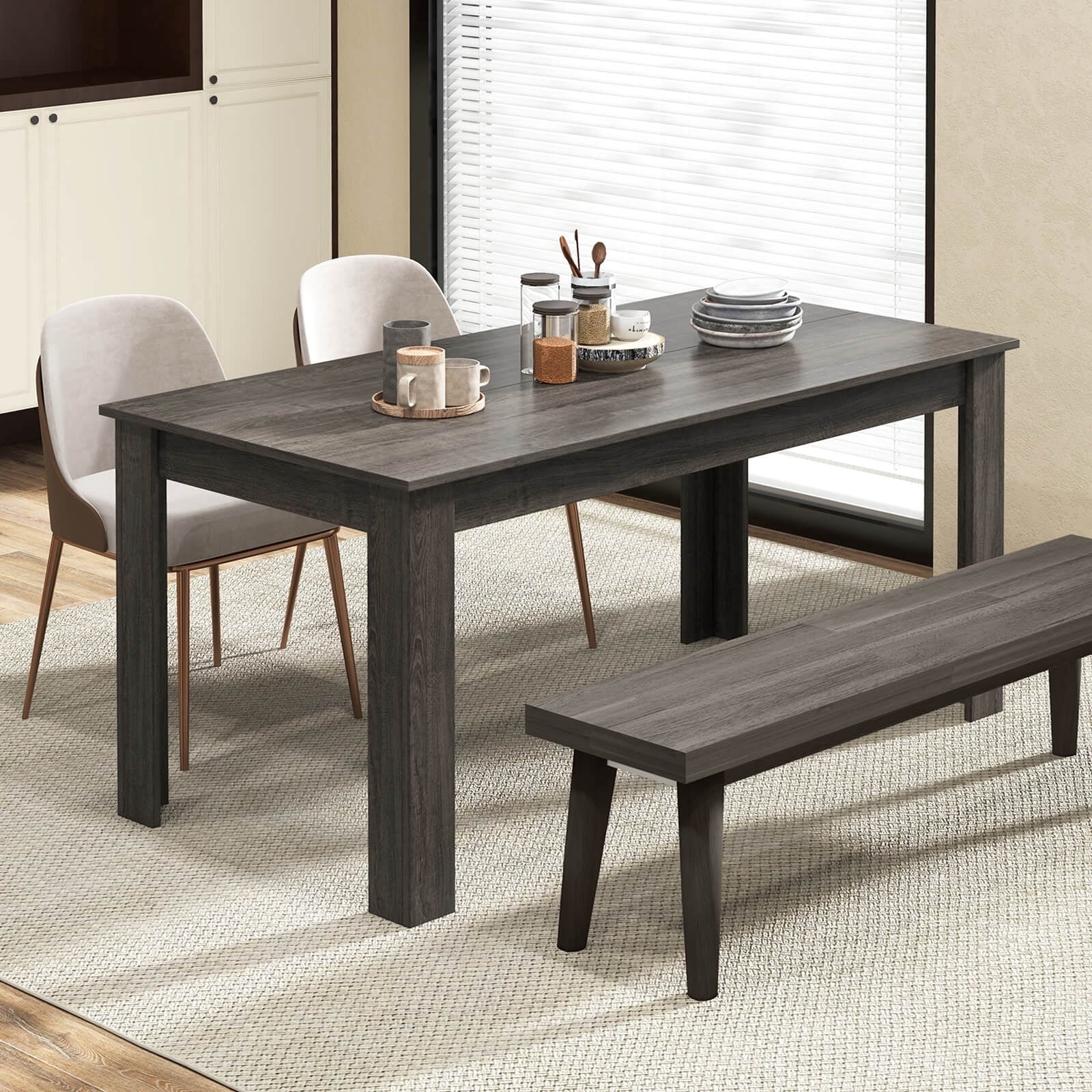 Costway 63 Dining Table Rectangular Modern Kitchen Table For 6 People Home Furniture Gray