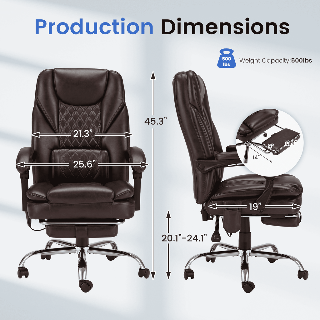 HOMREST Ergonomic Office Chair with 6-Point Massage & Heating, Adjustable Executive Desk Chair with Retractable Footrest, PU Leather Home Office Desk Chair for Home & Office (Black)