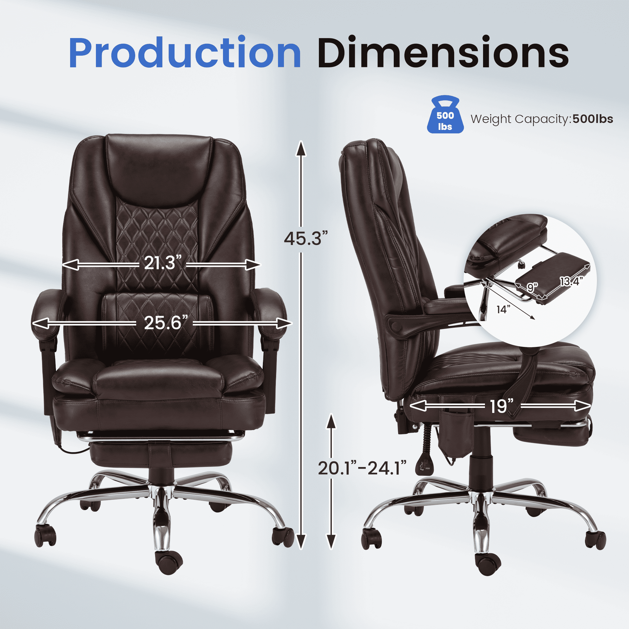 HOMREST Ergonomic Office Chair with 6-Point Massage & Heating, Adjustable Executive Desk Chair with Retractable Footrest, PU Leather Home Office Desk Chair for Home & Office (Black)