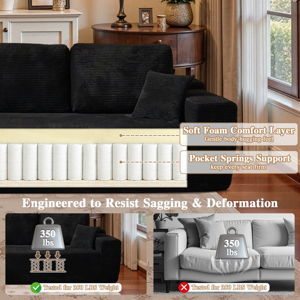 Ovios 106 Cloud Sofa Couch No Assembly Boneless Deep Seat Sofa for Living Room, Black (Corduroy)