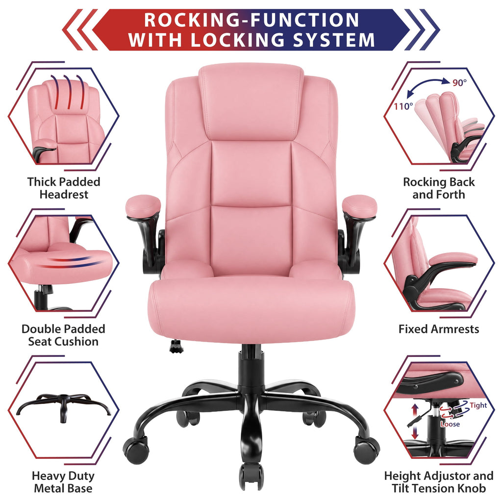 JONPONY Leather Office Chair, Big and Tall Office Chair 400LBS Wide Seat Ergonomic Computer Desk Chair High Back Executive Leather Chair Adjustable Task Chair Lumbar Back with 1-Year Warranty, Black