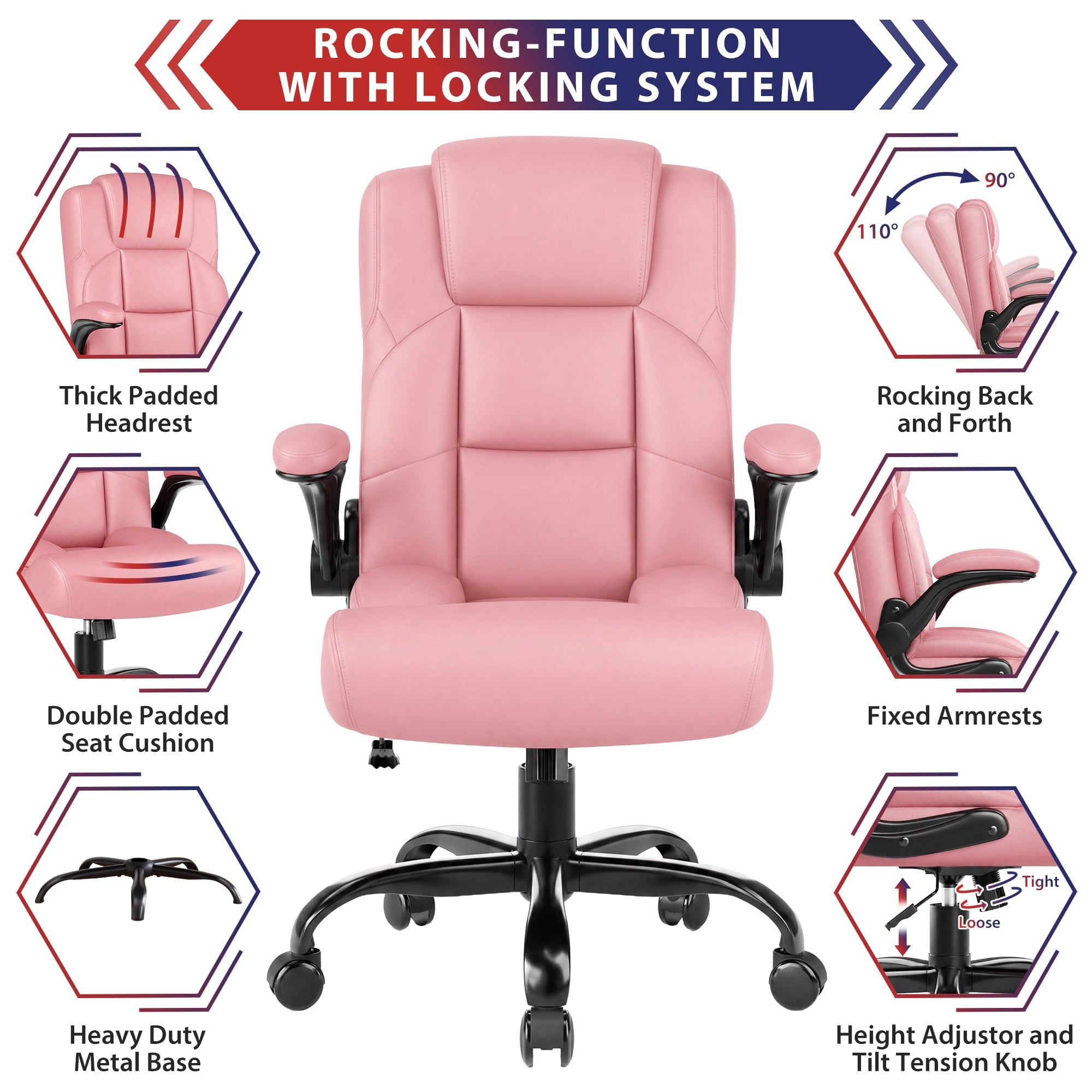 JONPONY Leather Office Chair, Big and Tall Office Chair 400LBS Wide Seat Ergonomic Computer Desk Chair High Back Executive Leather Chair Adjustable Task Chair Lumbar Back with 1-Year Warranty, Black