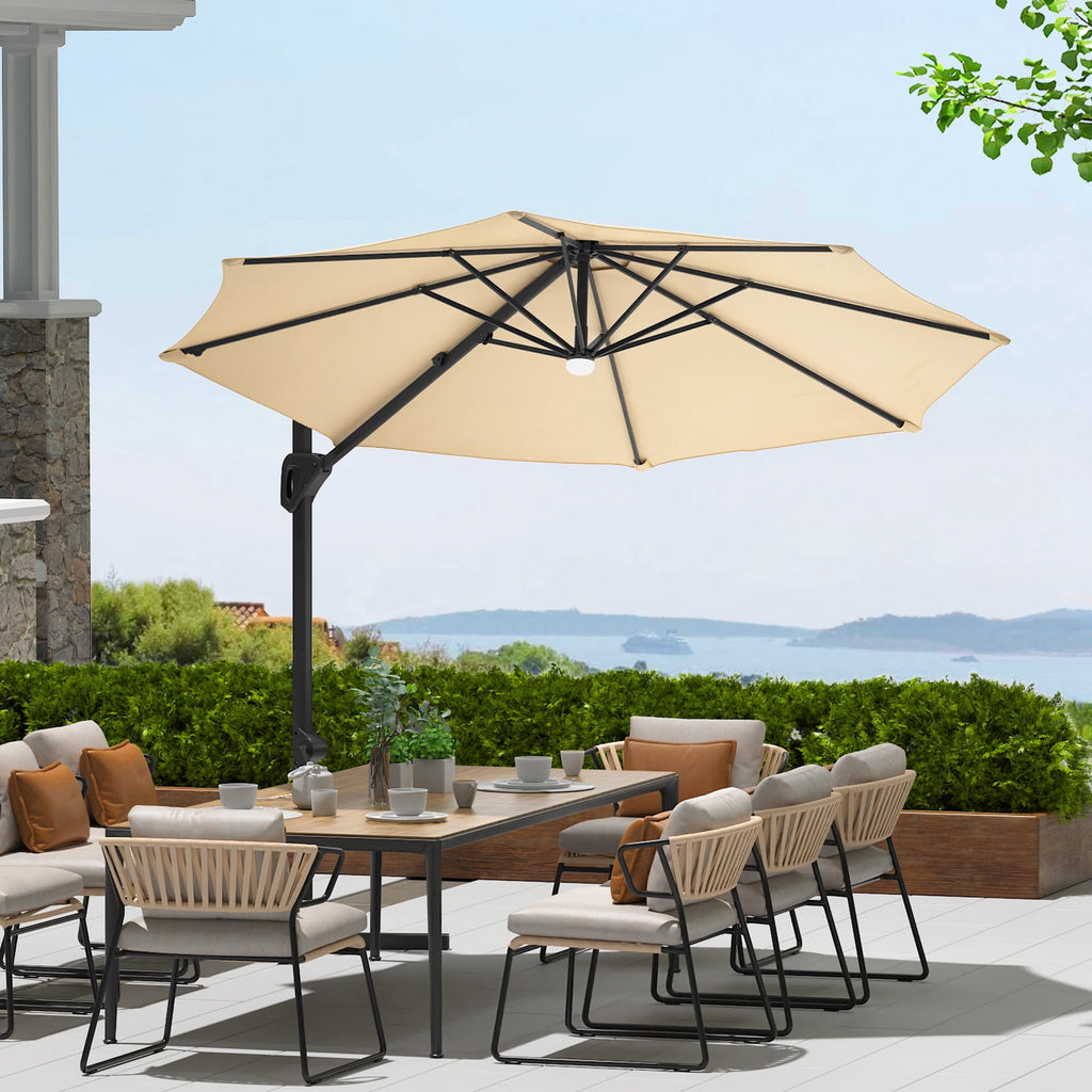 360° Rotating Cantilever Patio Umbrella – Heavy-Duty Waterproof Oxford Canopy, Adjustable Tilt, Rust-Proof Aluminum Frame, Easy Crank, Cross Base – Large Sun Shade for Garden, Poolside, Patio – Grey