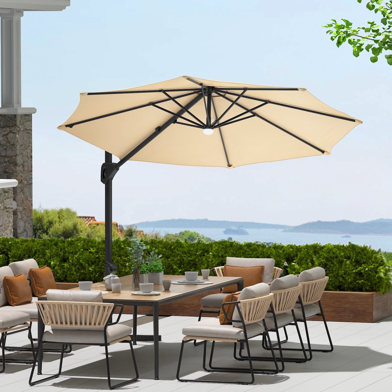 360° Rotating Cantilever Patio Umbrella – Heavy-Duty Waterproof Oxford Canopy, Adjustable Tilt, Rust-Proof Aluminum Frame, Easy Crank, Cross Base – Large Sun Shade for Garden, Poolside, Patio – Grey