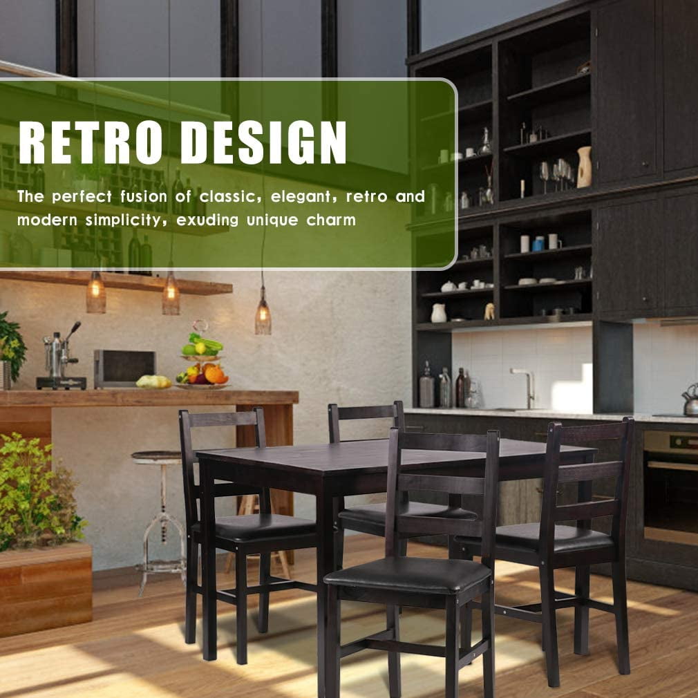 Dining Table Set, 5 Pieces Kitchen Dining Table with 4 Dining Chairs Pine Wood Kitchen Dinette Table