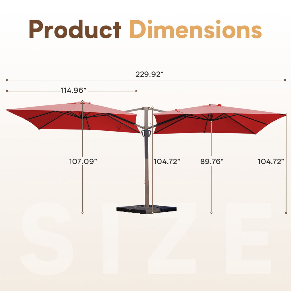 FUNDAZE 10x10ft Double Canopy Cantilever Umbrella, Patio Outdoor with Base & Cover, Waterproof UV Resistant for Garden Poolside Shade, Beige