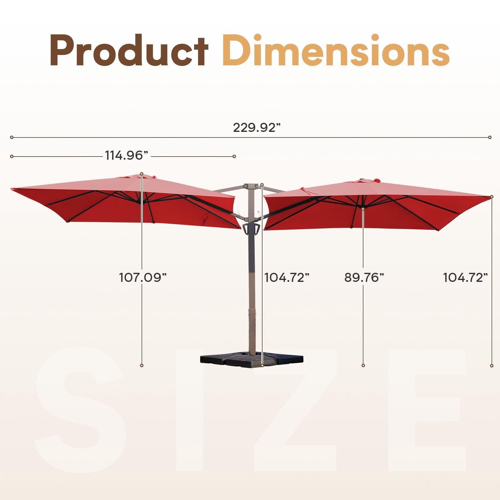FUNDAZE 10x10ft Double Canopy Cantilever Umbrella, Patio Outdoor with Base & Cover, Waterproof UV Resistant for Garden Poolside Shade, Beige