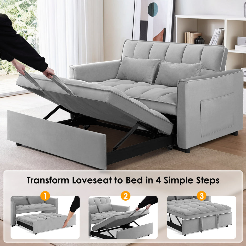 Anpport 3-in-1 Convertible Sleeper Sofa Bed, Pull-Out Loveseat Couch with Adjustable Back for Small Spaces, Velvet Fabric, 55, Dark Gray