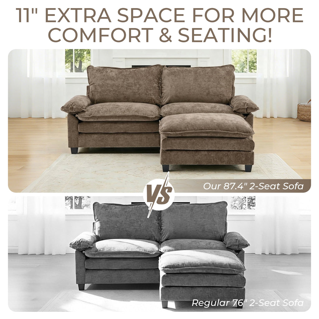 Ktaxon Sectional Sofa L Shaped Couch with Chaise Living Room Sleeper Set, 2 Seats with Chenille and Double Layer Cushions 86 W Beige