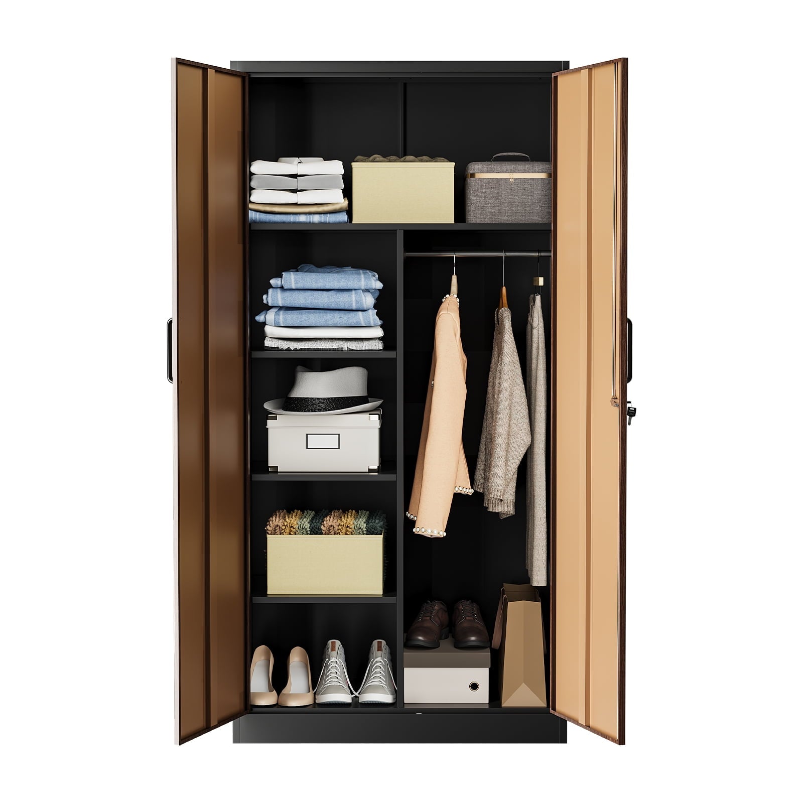 STANI Metal Wardrobe Closet with Hanging Rod, 72 White Armoire Wardrobe Cabinet with Adjustable Shelves, Clothes Storage Organizer Cabinets for Bedroom, Bathroom, Office