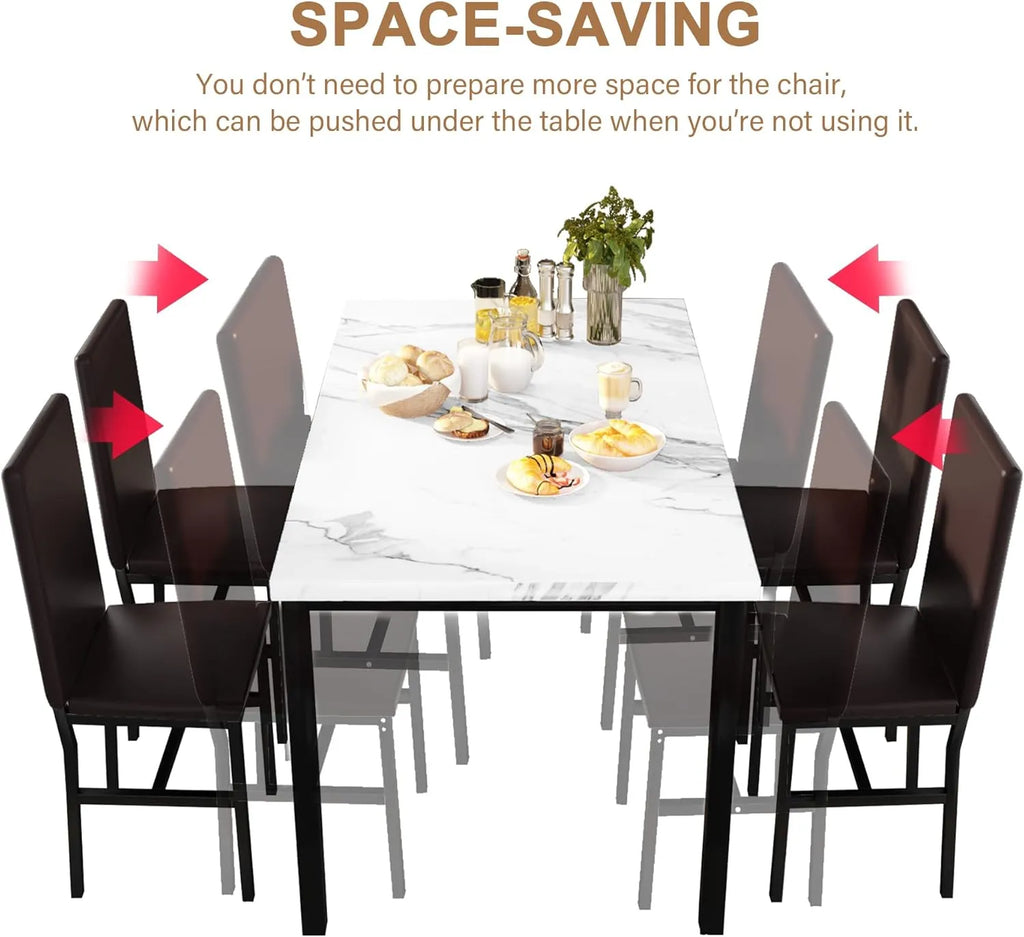 MOOSENG Dining Table Set for 4, Faux Marble Kitchen Table and Chairs Set of 4, 5-Piece Dining Room Set with PU Leather Upholstered Chairs for Small Space, Gray