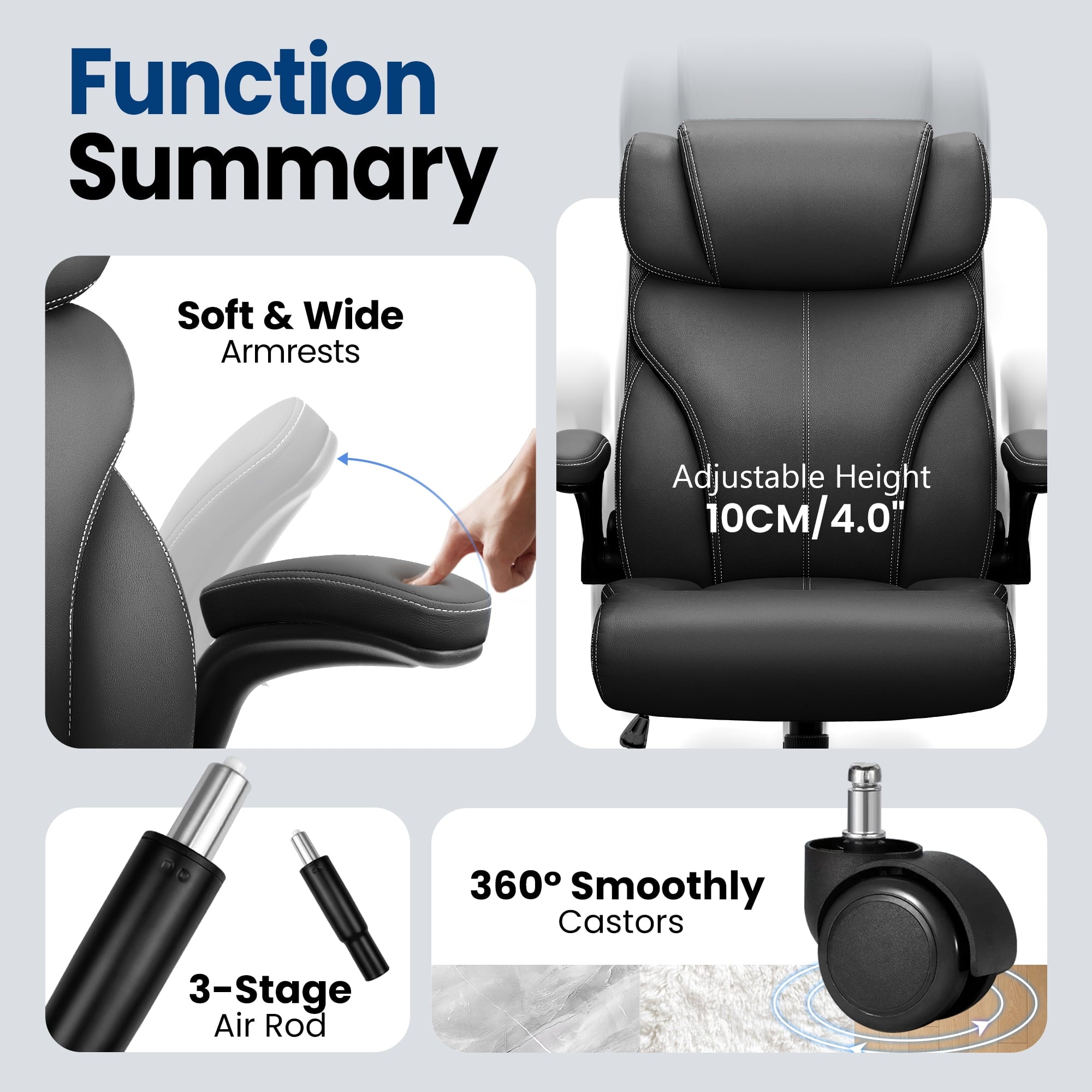 STACOO High Back Executive Office Chair 400lbs, Big and Tall Ergonomic Desk Chair with Lumbar Support & Flip-up Armrests, PU Leather Swivel Chair with Adjustable Height – Brown