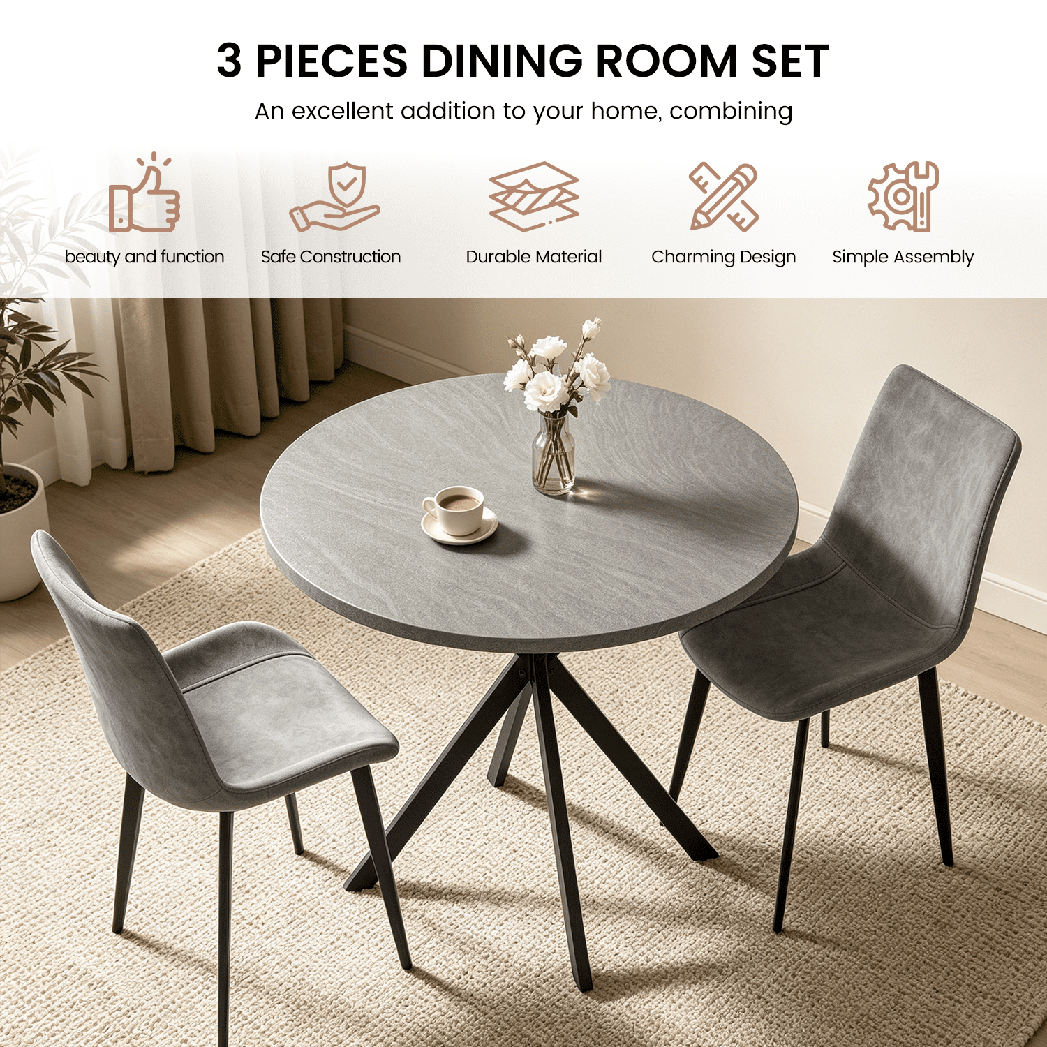 Small Round Dining Table for 2-4 People, 31.7 Modern Round Kitchen Table, Space-Saving Table for Living Dining Room, Coffee ,Apartment