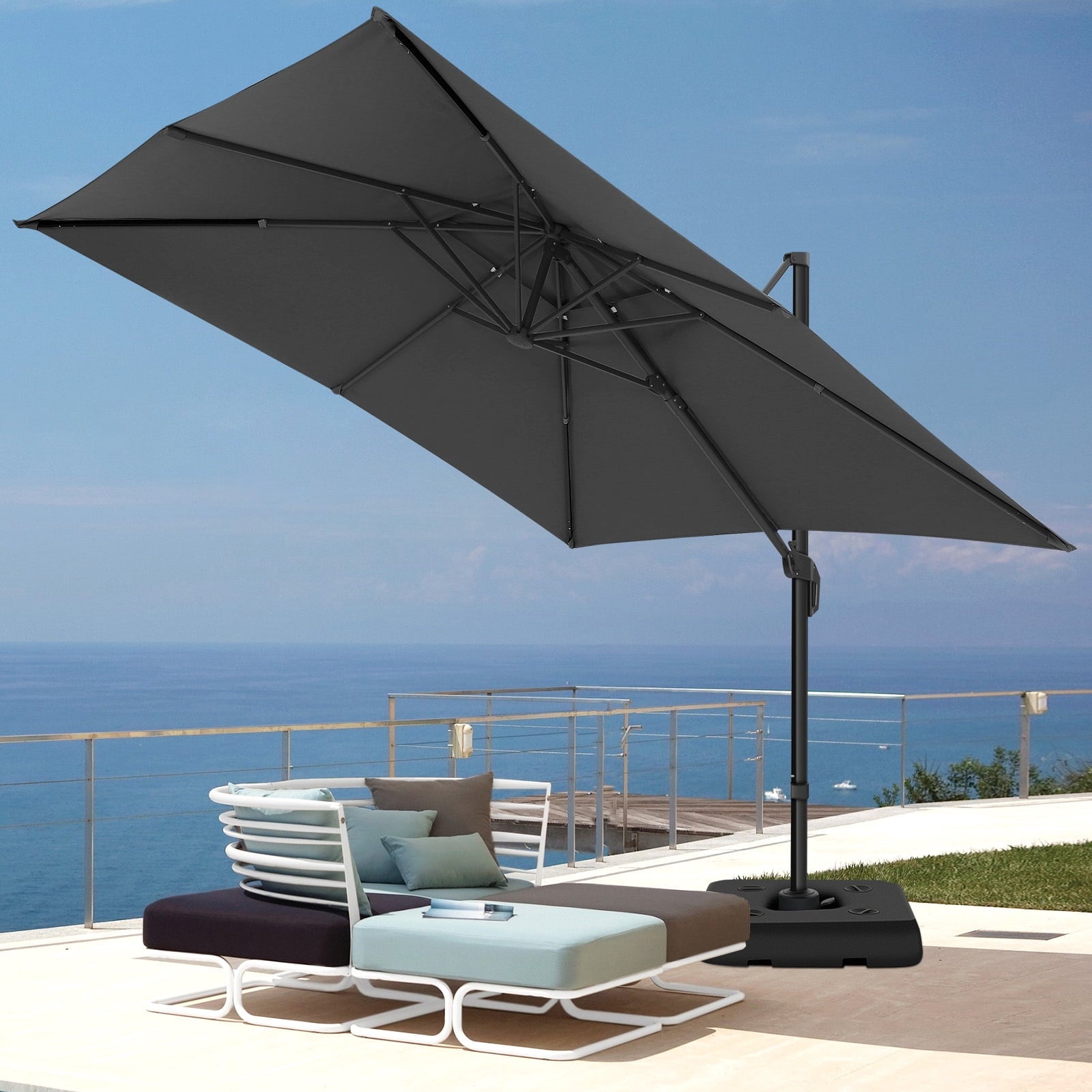 COBIZI 10x10 Offset Hanging Market Patio Umbrella with Easy Tilt Adjustment, Double Roof Cantilever Umbrella Aluminum Umbrella with 360-degree Rotation for Garden Deck Pool Patio, Gray