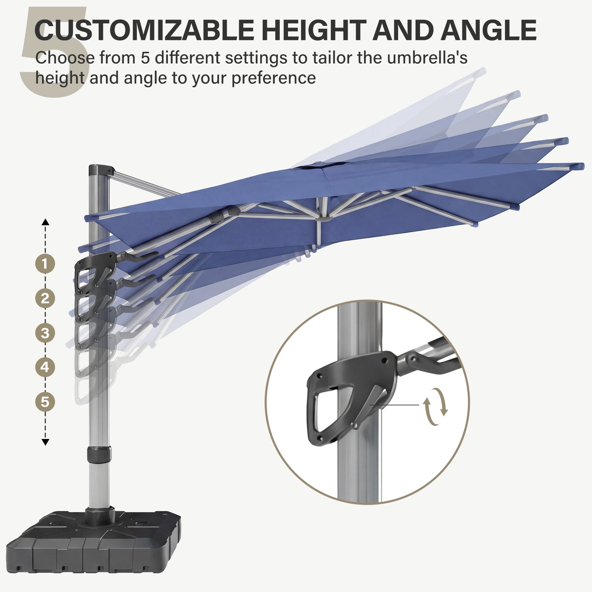 LAUSAINT HOME Outdoor Patio 11 FT Large Cantilever Umbrella, Windproof Offset with 360-degree Rotation for Backyard, Pool, Lawn, Deck, Navy Blue